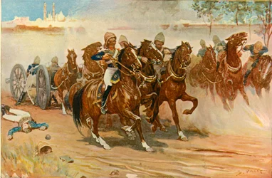 Løytnant Roberts sparer batteriet sitt under murene i Delhi, 1901.