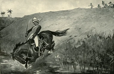 Narrow Escape of Lieutenant Roberts mens han ble forfulgt av innfødte nær Lucknow, 1901.