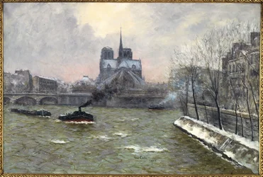 Chevet av Notre-Dame, sett fra Pont de la Tournelle, snøeffekt