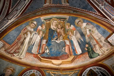Virgin and Child Fresco fra School of Siena