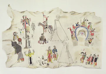 Shoshone Sun Dance og Peyote Cult (pigment på hjorteskinn)
