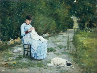I hagen, av Silvestro Lega (1826-1895), olje på panel, 29x38 cm