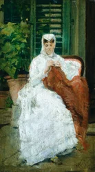 Damesøm, av Silvestro Lega (1826-1895), Olje på panel, 27,5x15,5 cm
