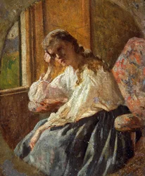 Studie av kvinneskikkelse, av Silvestro Lega (1826-1895), Detalj av triptyk