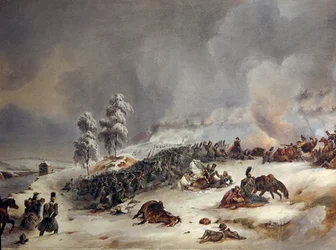 Retirement from Russia in 1812: “” Ricard Division in the Battle of Krasnoe on 18/11/1812, 9 a.m.”” Watercolour painting by Simeon Fort (1793-1861) Sun. 0,6x0,99 m.   1410457   no       norwegian Successfully Translated  Original: Allegorie met Victoria en