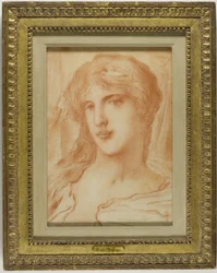 Hode, ca. 1880 (rød kritt på brunt vevd papir)
