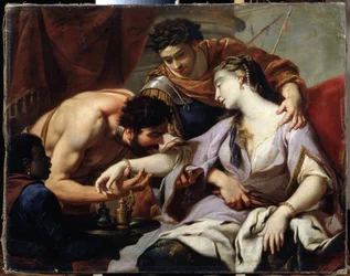 Dronning og Slave. Maleri fra skolen til Simon Vouet (1590-1649). Olje på lerret