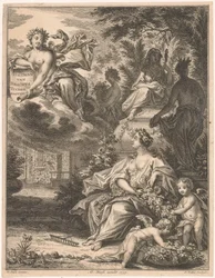 Flora i en hage Tittelside for: Tielman van Bracht, Tuingedagen. I seks kurs, 1754