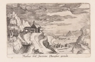 Landskap med en elvedal og en kirke på en høyde, fra Topographia Variarum Regionum