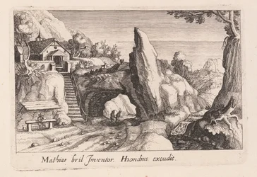 Et par figurer som går under en steinbro, fra Topographia Variarum Regionum