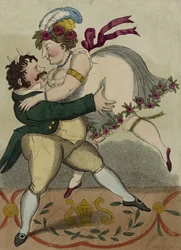 Den nye tyske valsen, ca. 1818-tallet (håndfarget etsning)
