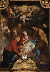 Sognekirke (Nedre navn, Sint-Vedastu kirke). Interiør. Høyalteret. Tilbedelse av magiene. Simon De Paepe. Omtrent 1660-1