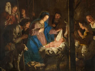 Sognekirke (Vår Frue av Himmelfartskirken). Interiør. maleri. Julescene. Simon DePaepe. Opprinnelse klosteret Ename (?).