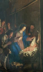 Sognekirke (Vår Frue av Himmelfartskirken). Interiør. maleri. Julescene. Simon DePaepe. Opprinnelse klosteret Ename (?).