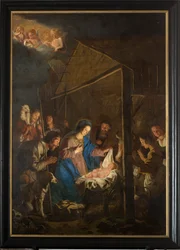 Sognekirke (Vår Frue av Himmelfartskirken). Interiør. maleri. Julescene. Simon DePaepe. Opprinnelse klosteret Ename (?).