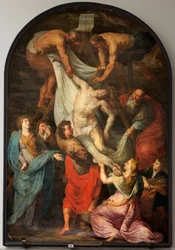 Sognekirke (Sint-Walburgakerk). Maleri "Descent of the Cross". Simon de Pape. Kopier til PPRubens. Midten av 1600-tallet.