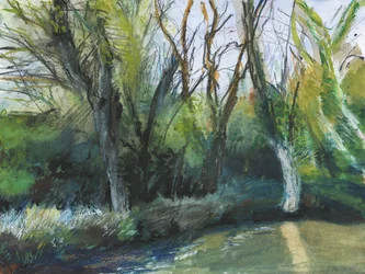 Latchmere Brook, Ham Common (akvarell, oljepastell, blekk, akryl og grafitt på papir)