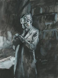 Mann som røyker pipe, 2019 (akvarell på papir)