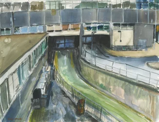 Utgang til drosje fra jernbanestasjonen, 2019 (akvarell og gouache på papir)