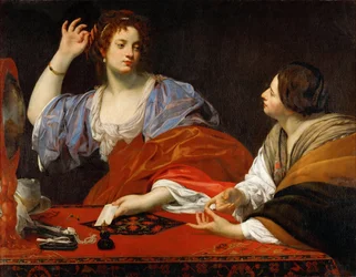 Martha skylder på sin forfengelige søster Maria Magdalena - Simon Vouet (1590-1649). Olje på lerret, ca. 1621. Dimensjon : 110x140 cm. Kunsthistorisk museum, Vienne