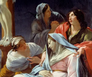 Korsfestelsen, detalj: Jomfruen besvimte. Maleri av Simon Vouet (1590-1649)