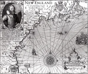 Kart over kysten av New England, observert og beskrevet av kaptein John Smith (1580-1631) 1614, fra 