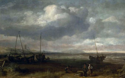 Kyst i Scheveningen med fiskebåter