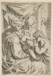 Hellig familie med døperen Johannes kysser spedbarnets Kristi hånd, ca.1642.