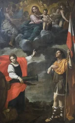 Madonna i herlighet med barnet og helgenene Barbara og Terenzio, ca. 1630 (olje på lerret)