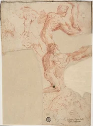 Skisser av mannlige nakenbilder, ben (recto); Skisser av mannlige nakenbilder (verso)