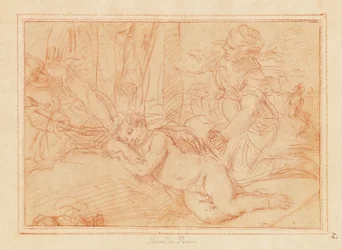Venus og nymfene som avvæpner Cupid (rød kritt på papir)