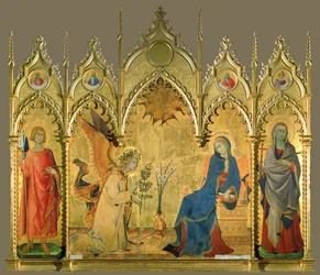 Bebudelsen, med de hellige Asano og Margaret (tempera på tre)