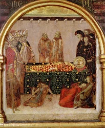 Kuring av syke på dødsdagen til St. Louis av Toulouse (1274-97) predella panel fra alteret til St. Louis av Toulouse, 1317 (tempera på panel)