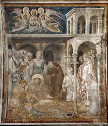 Freske av Saint Martins liv. St. Martins død. Maleri av Simone Martini (1280-1344). Fresco