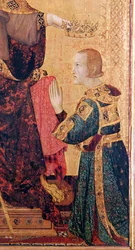St. Louis av Toulouse (1274-97) som kronet sin bror, Robert av Anjou (1278-1343) fra alteret til St. Louis av Toulouse, 1317 (tempera på panel) (detalj av 183716)