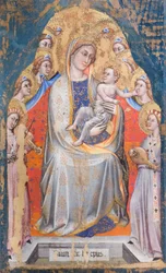 Madonna og barn tronende blant engler, ca. 1390–1399 (tempera på panel)