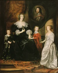 Portrett av enken til hertugen av Buckingham og hennes barn, 1633.