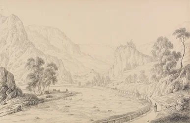 Album med 30 visninger i Tyrol og Italia: Mellom Brixen og Klausen - Tyrol, 27. oktober 1840