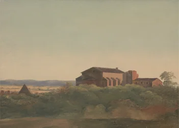 En utsikt over kirken S. Sabina og pyramiden i Cestius, Roma