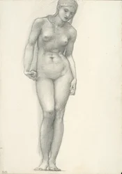 Venus med gulleple i høyre hånd, for Troy Triptych (skissebok #2639)