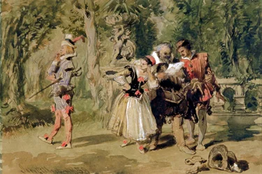 'Sir Andrew Aguecheek skriver en utfordring', 1859.
