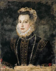 Elisabeth av Frankrike (Isabella av Valois, Isabel de la Paz) - Elisabeth av Valois (1545-1568), dronning av Spania - Sofonisba Anguissola (ca. 1532-1625). ca. 1599. Mål: 68 x 54 cm. Kunsthistorisches Museum, Wien