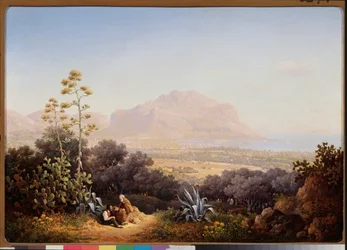 Utsikt over Palermo (Sicilia, Italia) (Utsikt over Palermo) - Maleri av Sokrat Maximovich Vorobyev (Vorobiev) (1817-1888), olje på lerret