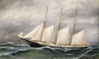 Skonnerten «Robert Ingle Carter», for fulle seil, sjøsatt i 1891 i Boston (Massachusetts, USA), for en kullhandler i Newport (Rhode Island, USA)