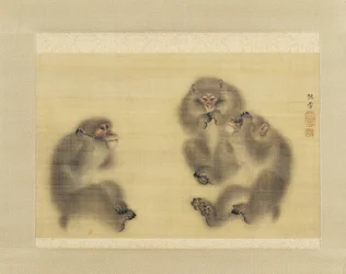 Monkeys: Hear No Evil, See No Evil, Speak No Evil, ca. 1820 (blekk og farge på silke)