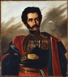 Portrett av frigjøreren Simón Bolívar, halvfigur, i full gallauniform, ca. 1840
