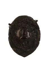 Utskåret kokosnøttpulverkolbe bugbear, spansk kolonial, ca. 1800 (kokosnøtt)