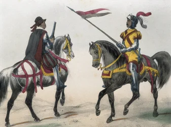 DE SOTTO, Serafin Maria, jarl av Clonard (1793–1862). Organisk historie om det spanske infanteriets og kavaleriets våpen. 1851–1859. Kavalerister under Filip IIs regjeringstid av Spania. «Våpenherold» og «våpenmann» (Ma
