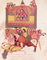 Fol.150v Jezebels død, fra Bibelen Mozarabe