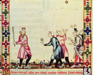 Fol.61v Spill med pelota i friluft, fra manuskriptet laget under ledelse av Alfonso X (1221-84) De vise, kongen av Castilla og Leon